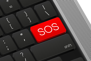 Poster - SOS button. Computer Keyboard. Word on pc computer keyboard. Vector illustration.