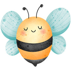 Wall Mural - Cute cartoon bee on transparent background