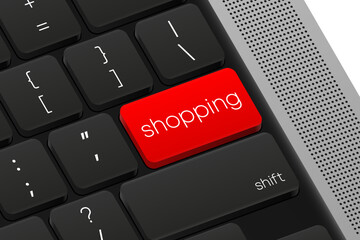Poster - Shopping button. Computer Keyboard. Word on pc computer keyboard. Vector illustration.