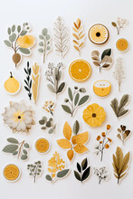 Springtime Stickers Flowers And Fruits, Magnets Collection With Decorative Floral Design