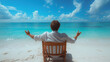 Young man enjoying summer vacation on tropical beach