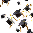graduation caps confetti flying students hats