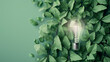 concept of Renewable Energy and Sustainable Living, Eco friendly lightbulb from fresh leaves top vie