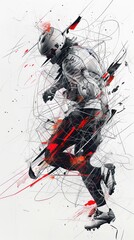 Wall Mural - Abstract black and white illustration of a dynamic male athlete in motion with artistic ink splatter effects.