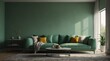 pale green theme accent color empty living room interior minimalist concept design with sofa with morning sunlight from Generative AI