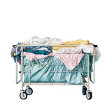 Fototapeta  - Rectangular laundry cart with clothes on transparent background