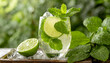 Refreshing Elixir: A Glass of Water With Lime and Mint. Generative AI