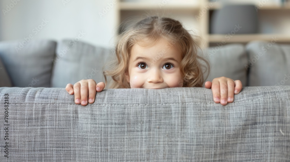 little asian children kid playing hide and seek standing behind the