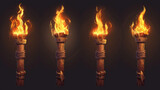 Fototapeta  - Set of Burning fire on old torch isolation, Illustration 
