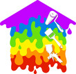 Smudges of drops of colored paint in the form of painting a house