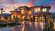 beautiful luxury house with a beautiful sunset in the background in high resolution