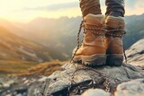 Fototapeta  - Adventure Seeker Hiker Conquering Sky and Sun. Generative AI. Beautiful simple AI generated image in 4K, unique.
