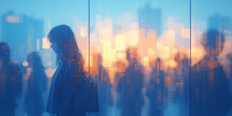 Poster - A blurry background of people walking in front of glass windows