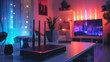 Aesthetic 5G router setup with ambient lighting, representing the blend of technology and home decor,