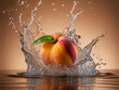 peach fresh ripe fruit splashing in water