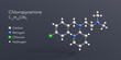 chloropyramine molecule 3d rendering, flat molecular structure with chemical formula and atoms color coding