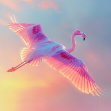 Pastel Flamingo In Flight Against A Soft Sunset Graceful And Free