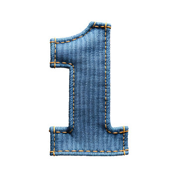 Jeans number 1, Denim alphabet, PNG file. Generative AI