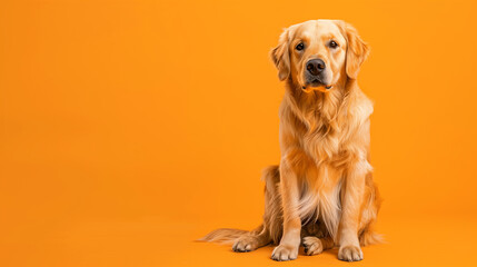 Wall Mural -  Portrait of a Golden Retriever against a yellow background