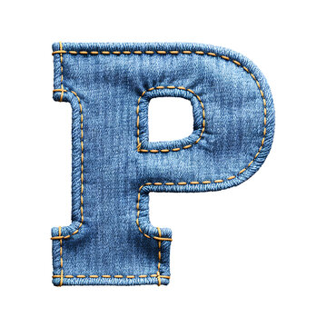 Jeans letters P, Denim alphabet, PNG file. Generative AI