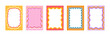 © Олия Низамутдинова - Set of Retro FRAMES WITH DOODLE orange, RED, PINK curvy squiggly wavy. Wave scalloped edge frame. Cute curved frame box. Trendy  vector template for greeting card, poster,  invitation, social media po