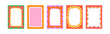 © Олия Низамутдинова - Set of Retro FRAMES WITH DOODLE orange, RED, PINK curvy squiggly wavy. Wave scalloped edge frame. Cute curved frame box. Trendy  vector template for greeting card, poster,  invitation, social media
