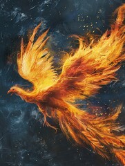  A phoenix rising from ashes, emblematic of rebirth and triumphant success after adversity