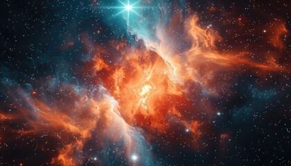 Canvas Print - A bright orange and blue star in the sky by AI generated image