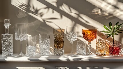 Crystal glasses empty on a white background