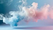 Ai Generative Of Small And Tiny Smokes That Are White, Pink And Blue, Fly Over The Light Blue Background