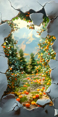 Sticker - Apple Orchard Through Cracked Wall