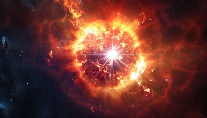 Canvas Print - A bright orange star surrounded by a cloud of fire by AI generated image