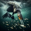 Cormorant plunges into sea to hunt for fish
