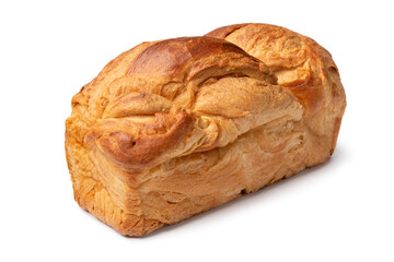 Wall Mural - Fresh baked loaf of croissant bread isolated on white background close up