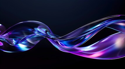 Wall Mural - Abstract purple and blue glass wave on black background