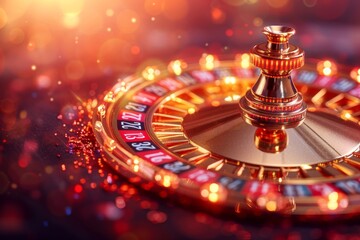 Detailed image of a roulette wheel with a beautiful bokeh light effect, highlighting the glamour of gambling