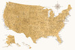 United States - Highly Detailed Vector Map of the USA. Ideally for the Print Posters. Golden Colors Retro Style
