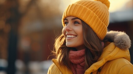 Radiant Young Woman Enjoying a Sunny Winter Day Outdoors