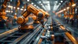 A smart manufacturing plant where AI robots and humans collaborate to innovate and produce efficiently