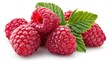 Fresh raspberries with leaves on a white background, natural food art