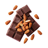 Fototapeta  - Dark chocolate bar with almonds on transparent background