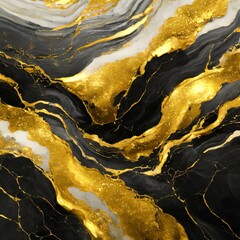  Fluid Dynamics: Abstract Liquid Gold Design on Black Marble