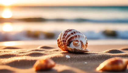 Summer beach background shot in blur and bokeh effect with macro photo