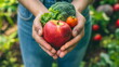 Hands cradling a red apple and green broccoli, symbolizing healthy eating for World Health Day