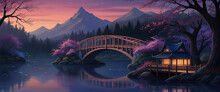 Bridge Over A River Surrounded By Cherry Blossoms