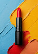top view of lipstick with smear painting, commercial lipstick poster, cosmetic background