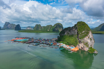 Aerial view of Phang Nga bay located in Phang Nga province, Thailand.