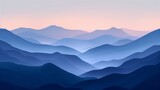 Fototapeta Natura - The mountain landscape is serene with a pastel evening sky and a full moon that exudes softness and serenity.