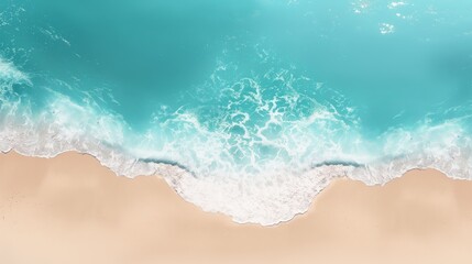 Wall Mural - tranquil beach with a gentle wave caressing the sandy shore, under a clear turquoise sky.