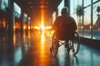 The silhouette of a solitary man in a wheelchair against a vibrant sunset backdrop, conveying a narrative of life's challenges and resilience